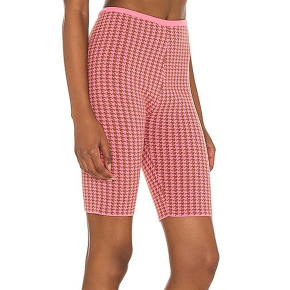 TROPIC OF C Rumba Houndstooth Biker Stretch Shorts Pink High Rise